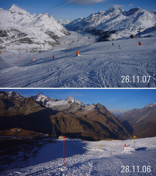 Vergleich Schneeverhältnisse Ende November 2006-2007, Sandiger Boden
