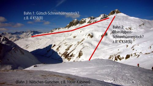 Weitere spekulative Ideen zur besseren Verbindung der beiden Skigebiete der Gotthard Oberalp Arena - mir persönlich reicht der Skispass in Sedrun, aber diese Sache wird wohl mittelfristig ein Muss sein...
