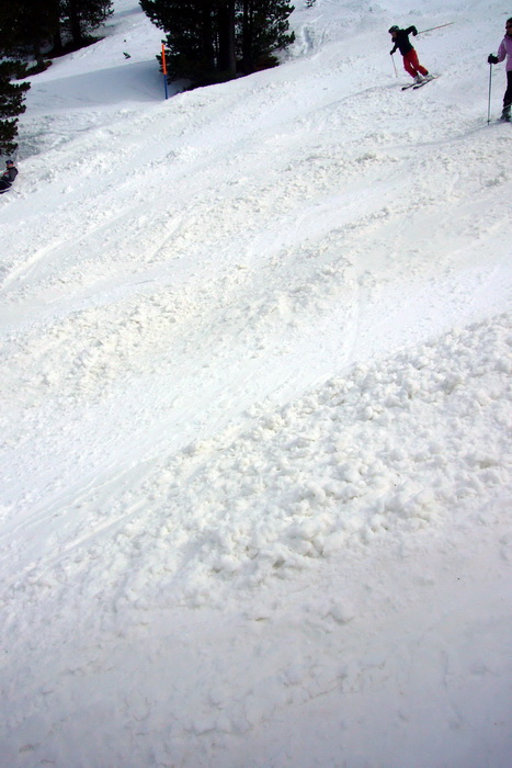 Schrottschnee heute fast überall: bremsig und pflotschnass - offenbar gabs in der Nacht Temperaturen über Null
