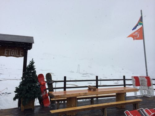Nach dem Essen: Schneefall...
