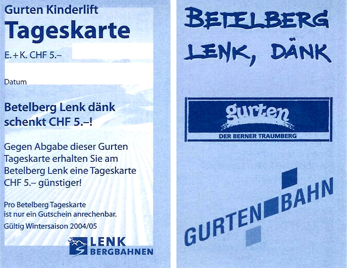 Gegen Abgabe der Gurten-Tageskarte wurden am Betelberg Lenk die fünf Franken wieder angerechnet. (Foto: Gurtenpark)
