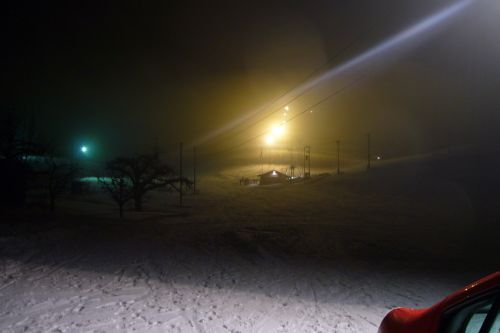Die Warmfront kam schneller als geplant - strömender Regen, teils überfrierend, am Abend des Montag, 9. Februar 2009
