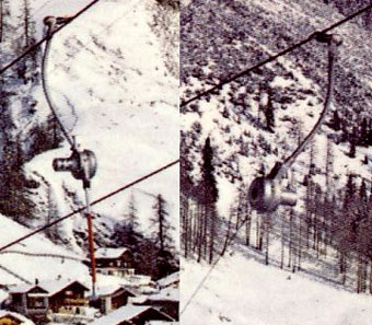 Detail aus der obigen Postkarte aus Splügen - Theo Brunner konstruierte eine Art Vorläufer der Hydrogehänge, welche den selben Effekt hatten, der aber mechanisch erzielt wurde
