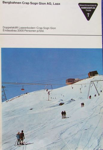 Skilift Plaun, erst einfach geführt; im Habegger-Prospekt von 1971 heisst es "Endausbau 2000 Personen p/Std." - Prospekt: Archiv L. Hitz

