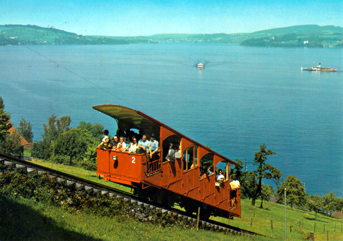 Postkarte Drahtseilbahn Kehrsiten-Bürgenstock, gestempelt 1983 (Photoglob AG, Zürich). Privatarchiv Thesi Sommer, Altdorf.
