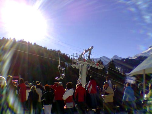 Leitner-Sesselbahn Innerwengen, Januar 2006, während des Lauberhorn-Slaloms
