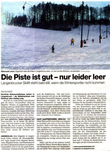 Basler Zeitung vom 6.1.2006: Leere Pisten trotz viel Schnee (Copyright BaZ)
