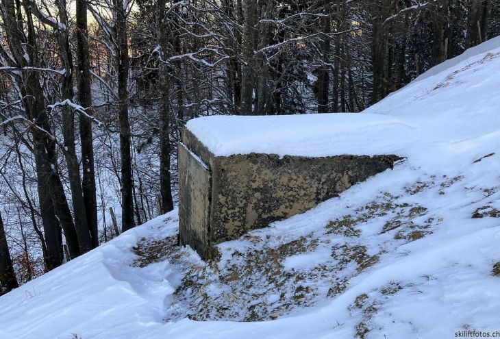 Mastensockel der letzten Stütze Ex-Skilift Vogelberg, 12. Januar 2024
