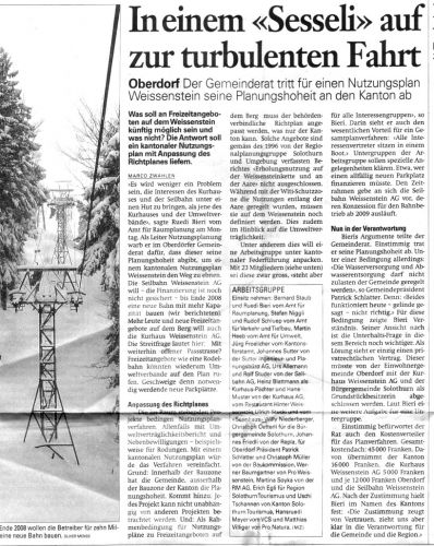 Wie weiter am Weissenstein nach 2008? Ausschnitt aus der Solothurner Zeitung vom 11. Januar 2006 (Copyright SZ) - Neu August 2006: Der Heimatschutz setzt sich für die Erhaltung ein. Ein Video von "Schweiz Aktuell" dazu [url=http://tinyurl.com/mztld]ist hier abufbar[/url] (RealVideo). [url=http://www.nzz.ch/2006/10/28/il/articleekolk_1.71236.html]NZZ-Zeitungsartikel zum Weissenstein vom Oktober 2006 hier abrufbar[/url]
