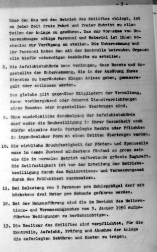 Seite 3 der Bewilligung mit den üblichen Auflagen und einigen speziellen (Punkte 10-13). Der Bericht des Meliorationsamtes vom 3.1.1956 fehlt leider in den Akten.
