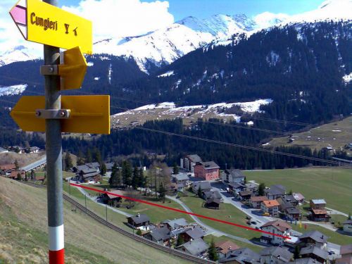 Vermutliche Lage des Seilliftes von 1942 und 1947 (Niriel) - Foto vom April 2007(das Gebiet war damals mit Ausnahme von zwei Häusern unverbaut)
