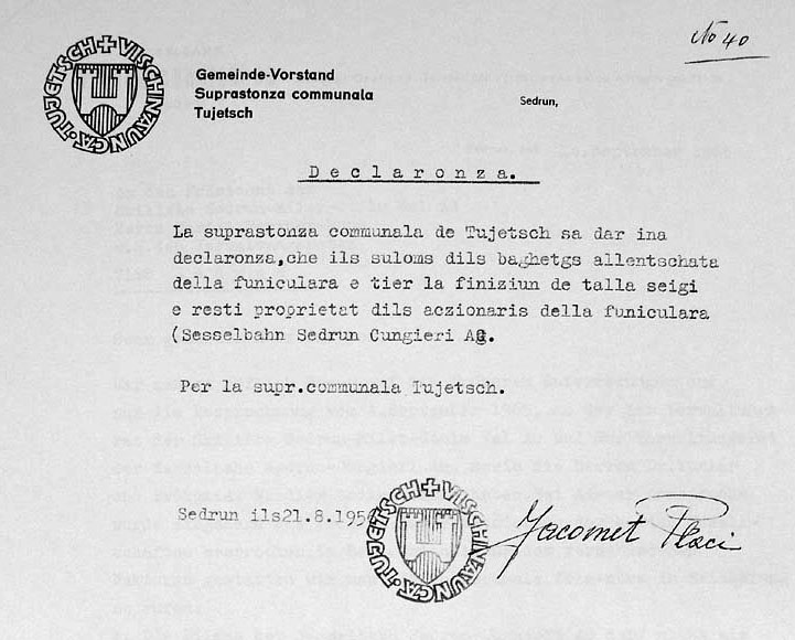 Bestätigung des Gemeindevorstandes betreffend Bauten vom 21.8.1956
