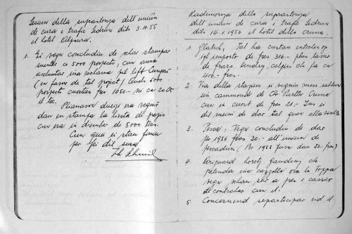 Protokoll des Verkehrsvereins vom 14.1.1956, ein Traktandum ist der Sessellift Cungieri
