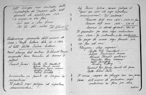 Protokolle des Verkehrsvereins vom 14.1.1956 und 21.1.1956, ein Traktandum ist der Sessellift Cungieri
