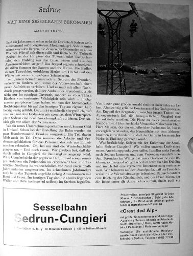 Zur Einweihung aus der Terra-Grischuna-Nummer 6/1956 (Dezember), Seiten 13/14. Wer sich übrigens die Terra-Ausgaben selbst anschauen will: Ab besten in der Schweizerischen Landesbibliothek, Signatur Pq 8957.
