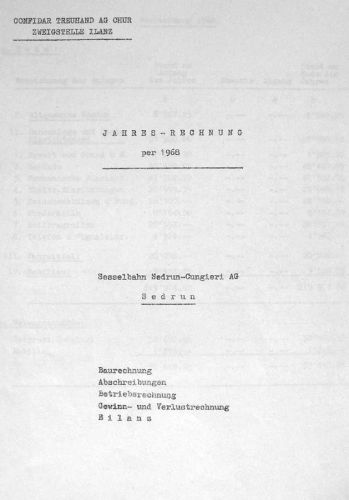 Jahresrechnung 1968 der Sesselbahn
