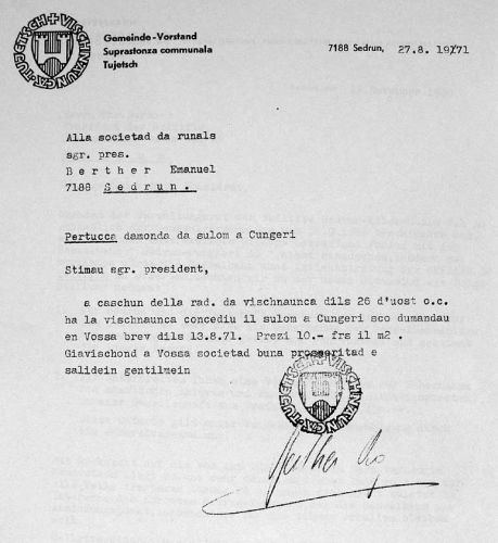 Bewilligung für Landkauf der Gemeinde, 27.8.1971, vermutlich für Kelleranbau (siehe Dokumente weiter unten)
