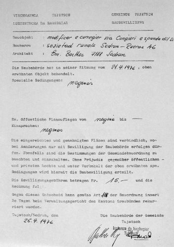 Baubewilligung vom 21.4.1976
