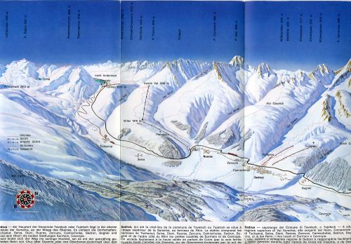 Das Panorama und die Lifte: Detail aus Sedruner Prospekt, ca. 1968
