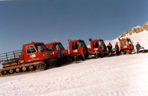 Pistenbullys, 1980er-Jahre: Vigeli Berther, Guido Monn, Hans Decurtins, Alfred Schmid, Placi Monn, Pieder Deflorin
