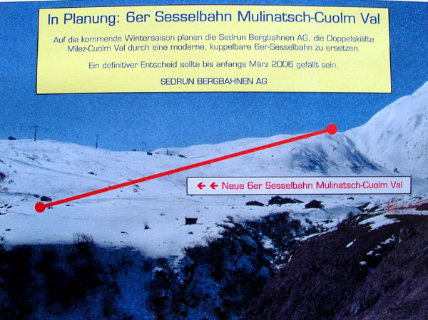 Flyer der Bergbahnen, Dezember 2005: Ein Entscheid zum Bau wird erst im März 2006 gefällt sein, da politische Instanzen mit entscheiden.
