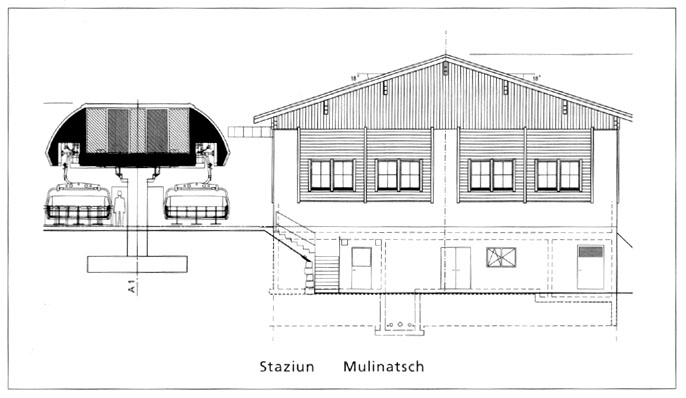 Zeichnung der Talstation (Quelle: Infobroschüre der Gemeinde Tuejtsch für die Gemeindeversammlung vom 31.3.2006)
