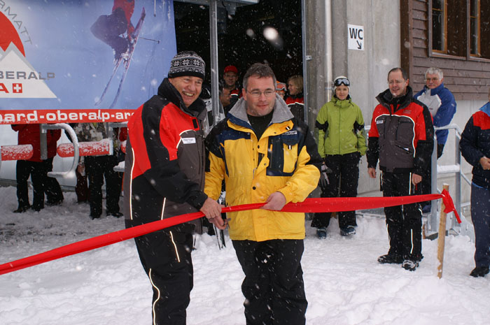 Bergbahn-VR-Präsident Peter Furger und Gemeindepräsident Pancrazi Berther...

