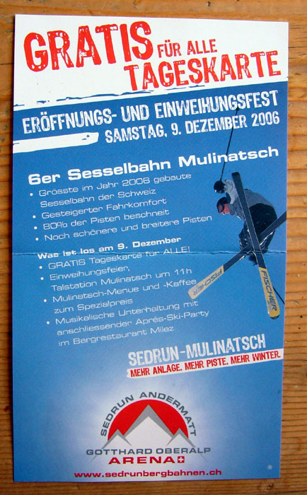 Flyer zur Sesselbahneröffnung
