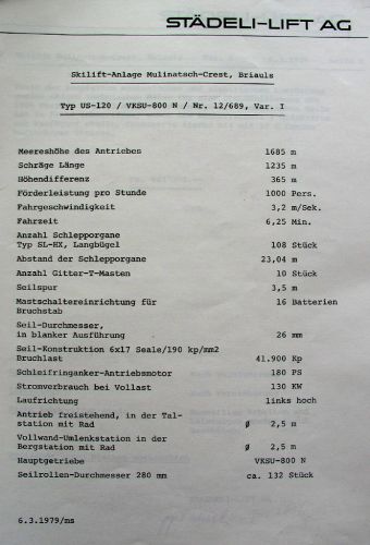 Anno 1979 planten die Bergbahnen einen WSO-Skilift an der Stelle der heutigen Sesselbahn - hier einige Dokumente aus dem Archiv der Bergbahnen Sedrun (Dokument 1: Offerte der Städeli Lift AG vom 6.3.1979)
