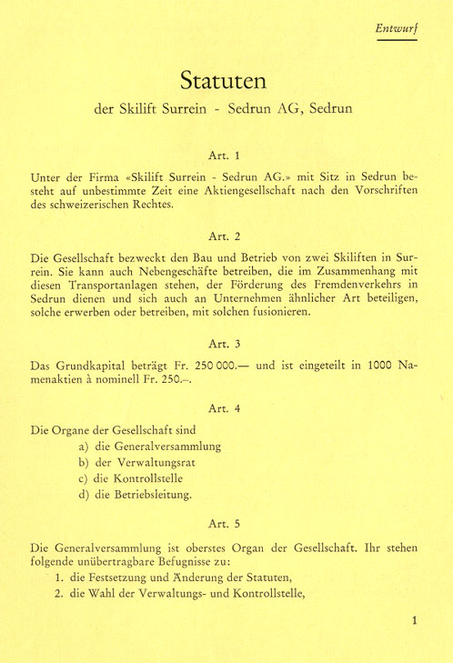Dem Emissionsprospekt beigelegte Statuten, Seite 1
