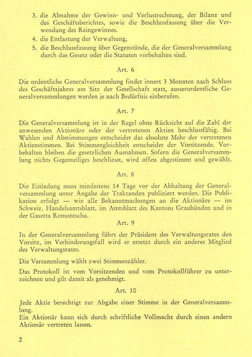 Dem Emissionsprospekt beigelegte Statuten, Seite 2
