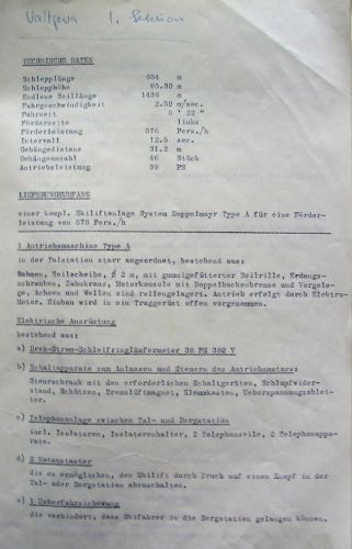 Als Länge wurden hier im Vergleich zu Solivas erstem Papier 654m statt 756m genannt, die Gehänge werden als solche bezeichnet (Soliva nannte sie "Zugapparate"). Als Lifttyp wird "Doppelmayr Type A" genannt, die Förderleistung soll 576 Pers/h betragen, bei 2.5m/sec Geschwindigkeit.
