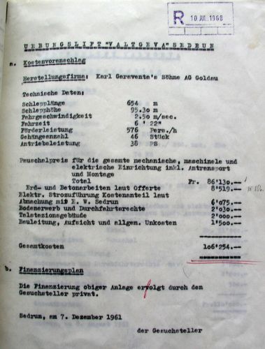 Offenbar waren diese Papiere Basis für die kantonale Konzessionserteilung. Hier ist von Gesamtkosten von 106'254 Franken die Rede. Interessant: "Die Finanzierung erfolgt durch den Gesuchssteller privat." 
