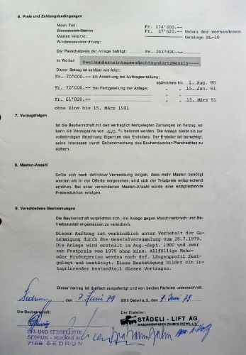 Werkvertrag der Bergbahnen mit der Städeli Lift AG vom 7. Juni 1979
