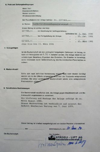 Werkvertrag Bergbahnen-WSO, 31. Januar 1980 - Gesamtpreis 197'000 Franken
