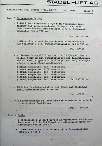 Die aktualisierten technischen Daten (28.1.1980): Streckenausrüstung, Seile
