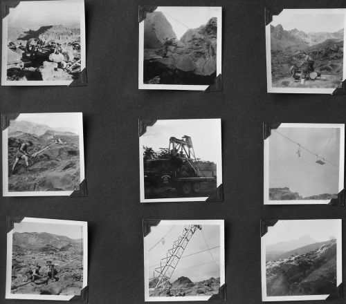 Bau der ersten GMD-Einersesselbahn "Rockgarden" (1954), typengleich mit der [url=http://www.jacomet.ch/themen/skilift/album/index.php?cat=6]Sedruner Sesselbahn Cungieri[/url] / First chairlift "Rockgarden" at Mount Ruapehu, 1954
