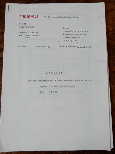 Offerte vom 1.6.1964 von Theo Brunner z.H. Notar Lehner 
