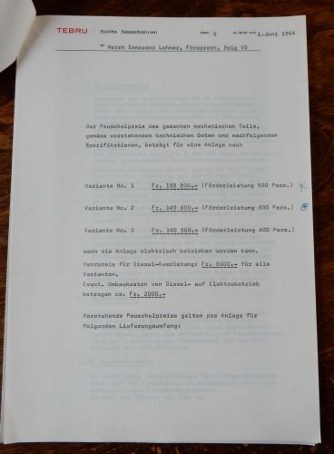 Offerte vom 1.6.1964 von Theo Brunner z.H. Notar Lehner

