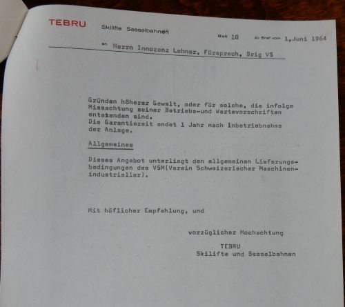Offerte vom 1.6.1964 von Theo Brunner z.H. Notar Lehner
