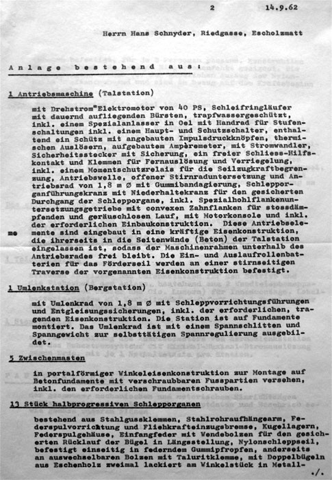Offerte der Firma Skima für die Erstellung eines Skiliftes "Skima-Matic 40" in Escholzmatt LU (14.9.1962)
