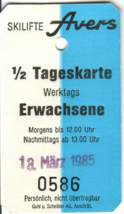 Halbtageskarte Avers, 1985
