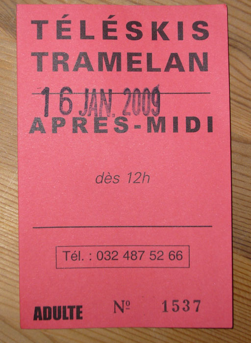 Halbtageskarte ab 12.30 Uhr (CHF 19), Tramelan, 16. Januar 2009
