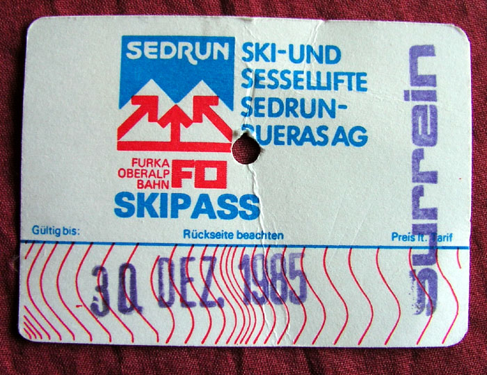 Tageskarte (nur Skilift Surrein), Dezember 1985
