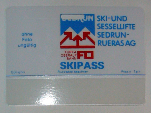 Plastikkarte für Ski-Abo ab 3 Tagen (ab 1983)
