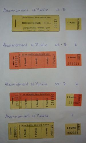 66-Punkte-Abonnemente der Bergbahnen Sedrun, vermutlich 1970er-Jahre
