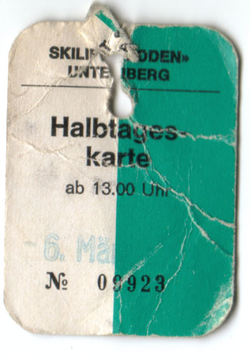 Halbtageskarte Skilift Boden, Unteriberg, 1983
