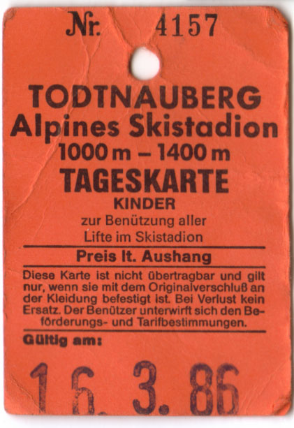Tageskarte Todtnauberg, 1986
