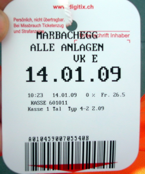 Vormittagskarte (CHF 26.50) Marbach / Marbachegg 14. Januar 2009
