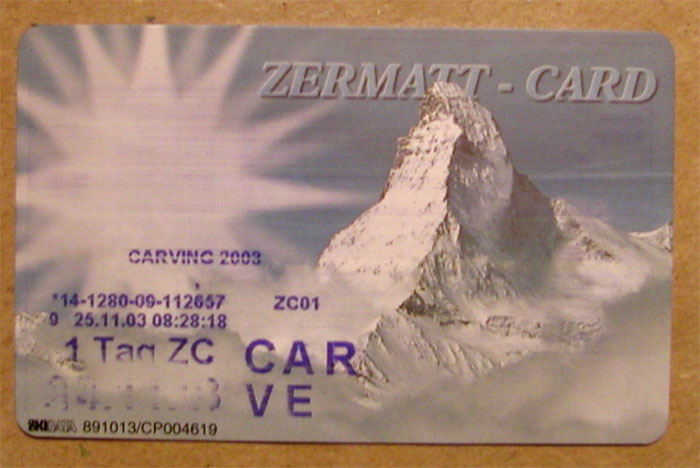 Tageskarte Zermatt, November 2003

